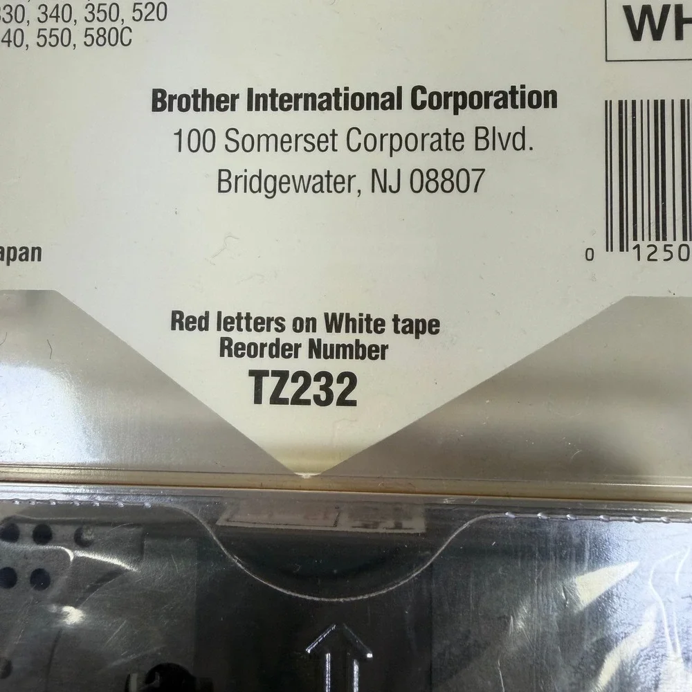 Brother P-Touch TZ232 Label Tape 12mm 1/2 in. Red on White‎ Laminated Japan